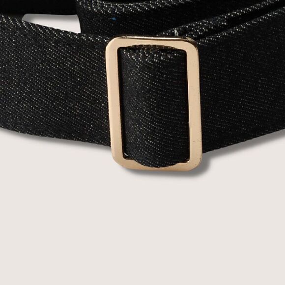 Black Denim Crossbody Chest Fanny Pack HandBag with Gold Hardware Waist Bag - Picture 4 of 7